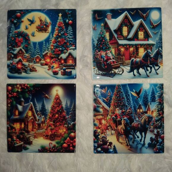 Holiday Ceramic Coaster 4x4" colorful - Picture 1 of 6